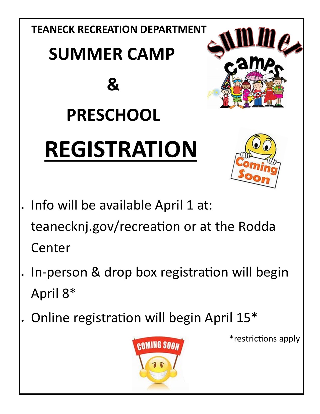 Township of Teaneck New Jersey - Summer Camp & Preschool Registration