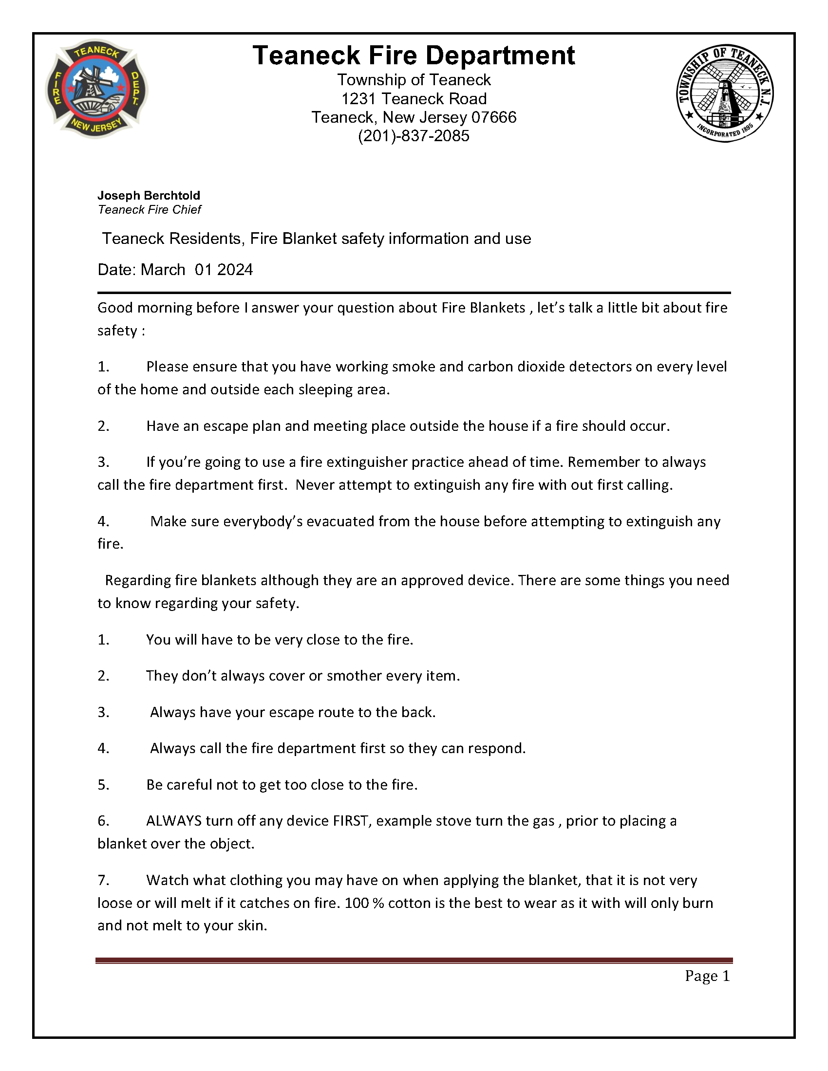 An image of the attached PDF with information on fire blankets